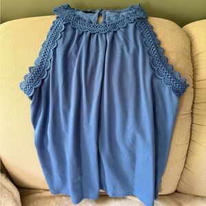 Talbots Light Blue Crochet-Trim Tank Top